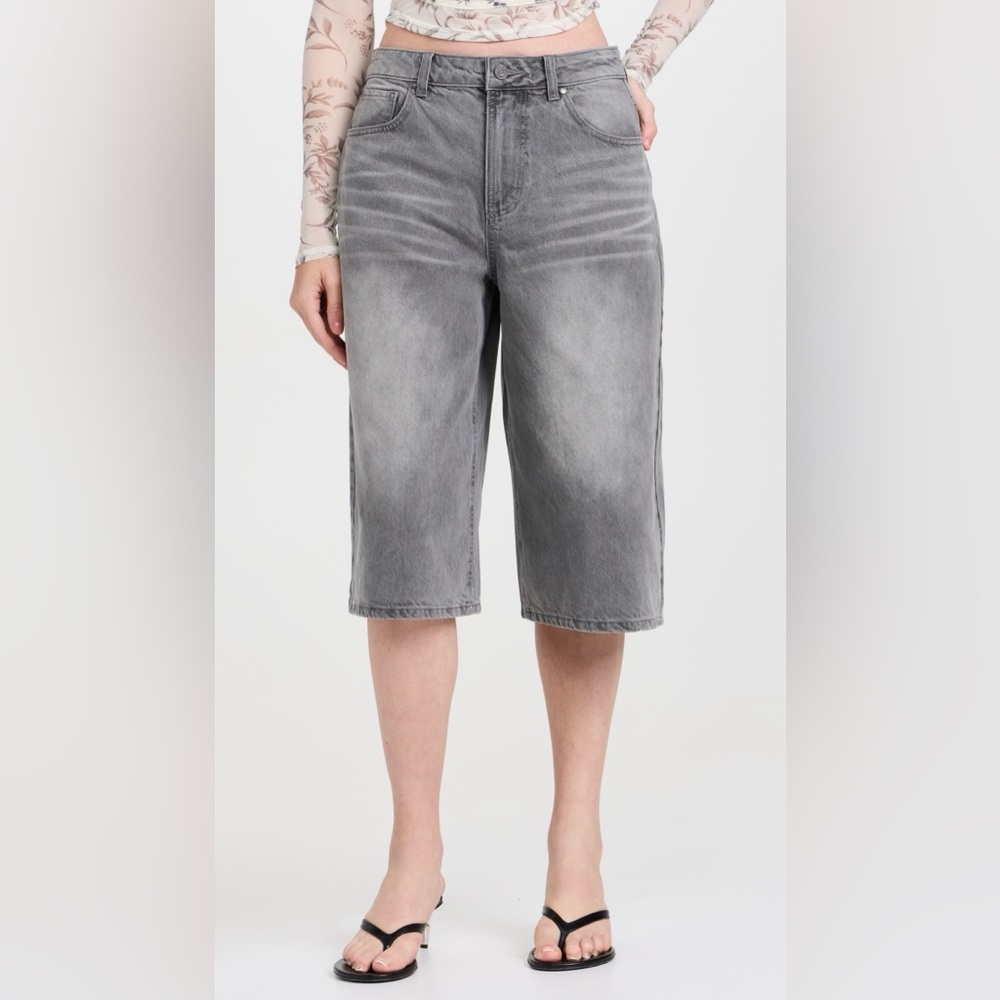 AFRM ‘Carmen’ Longline Wide Leg Jorts in Grey Denim